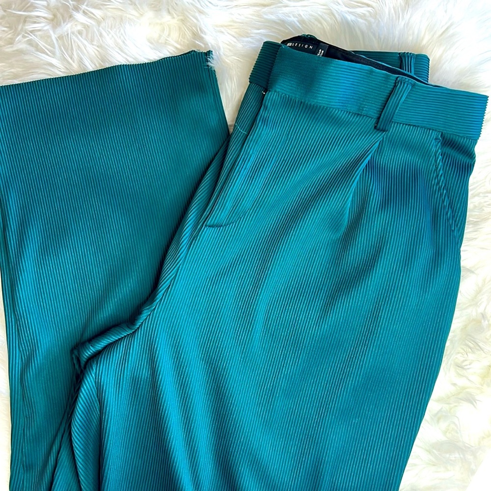 ASOS Teal Ribbed High-Waist Trousers